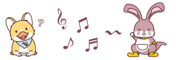 音に耳を傾けるキャラクターと、声に出して歌うキャラクター